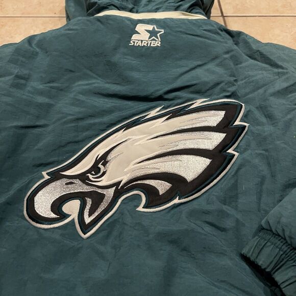 Vintage Philadelphia Eagles Jacket Mens XXL Green Starter Full Zip Coat Hooded - Picture 5 of 12